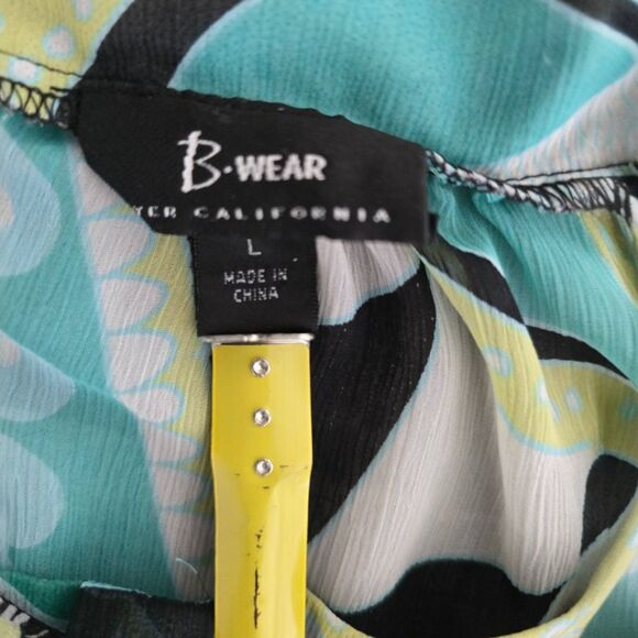 B Wear Sheer Sleeveless Floral Turquoise Black White Blouse Size Large Women's - Picture 3 of 4